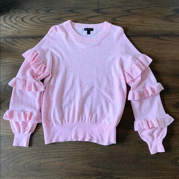 J. Crew Sweaters - J.Crew Ruffle Heather Pink Sleeve Sweater